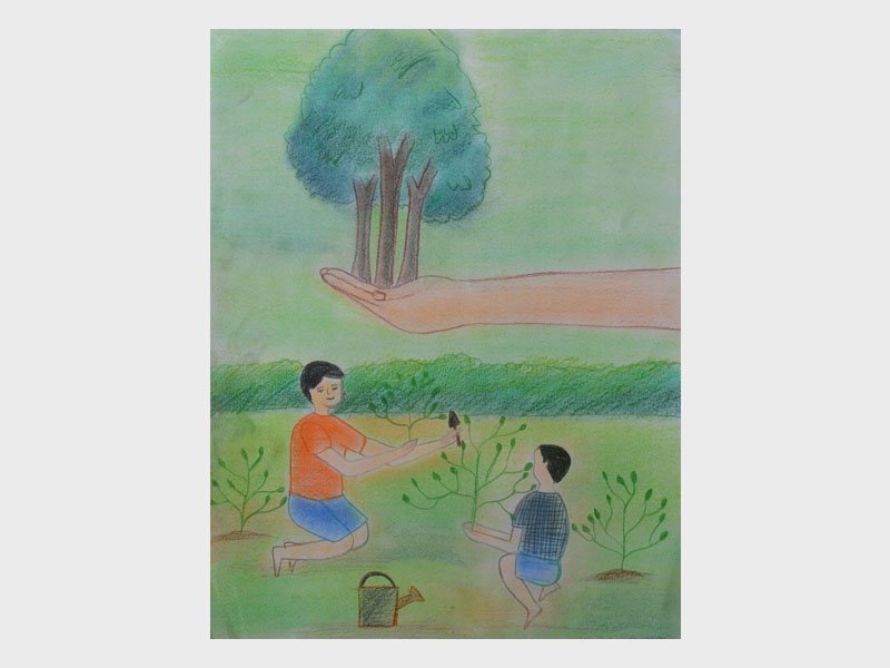 tree plantation drawing easy | vriksharopan drawing | वृक्षारोपण करणारी  मुले चित्र | स्मरणचित्र - YouTube
